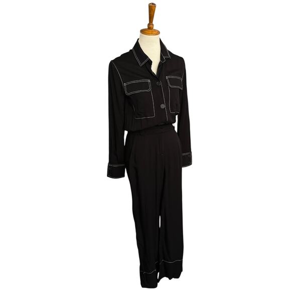NWT JustFab Black White Contrast Stitch Workwear Corpcore Jumpsuit Size XS - Picture 7 of 12